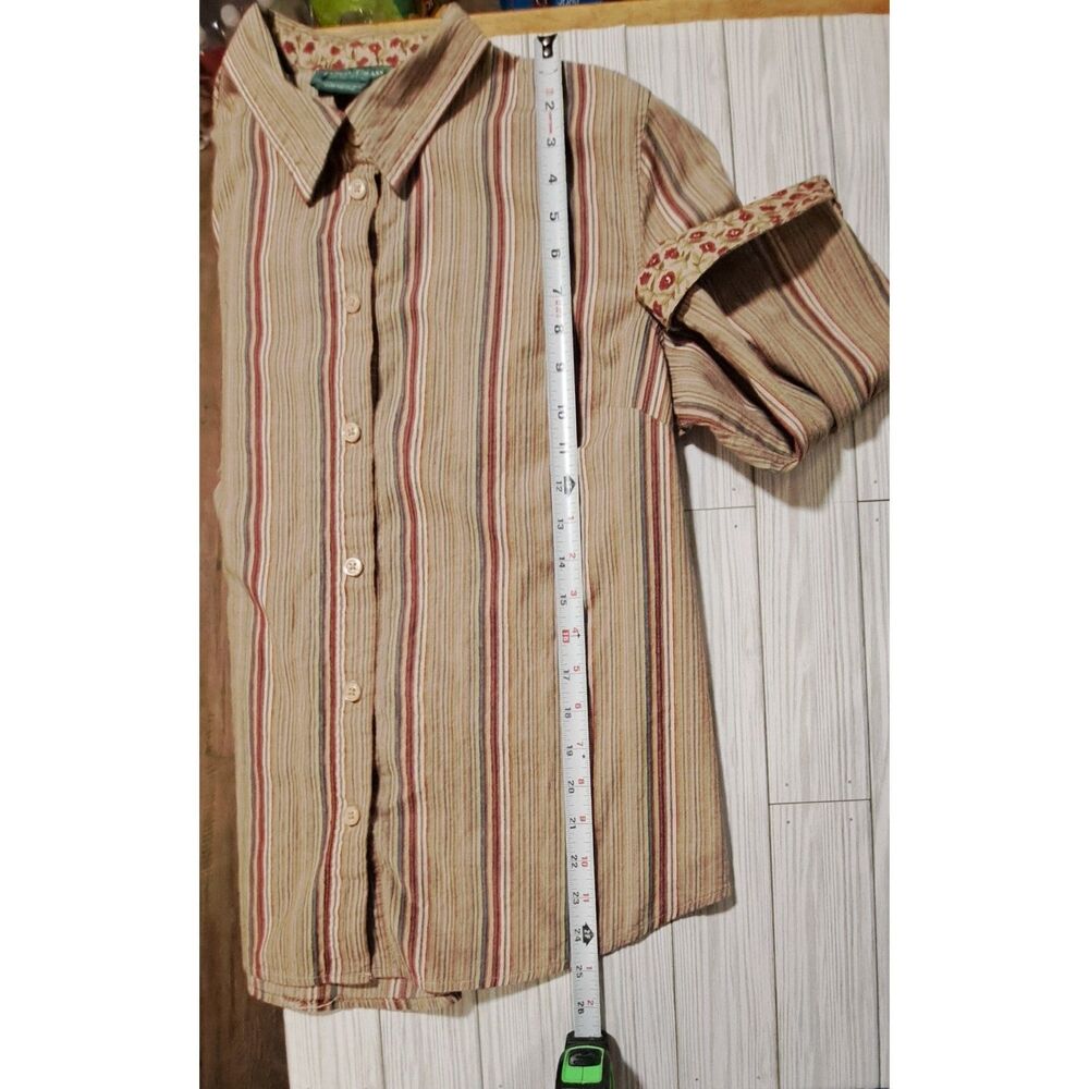 Lemon Grass Studio Striped Button-Down Shirt w/ Floral Accents- Large - Picture 6 of 7